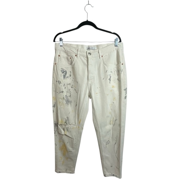 Zara Men Paint Spatter Ripped White Multi Colored Jeans - Picture 7 of 16